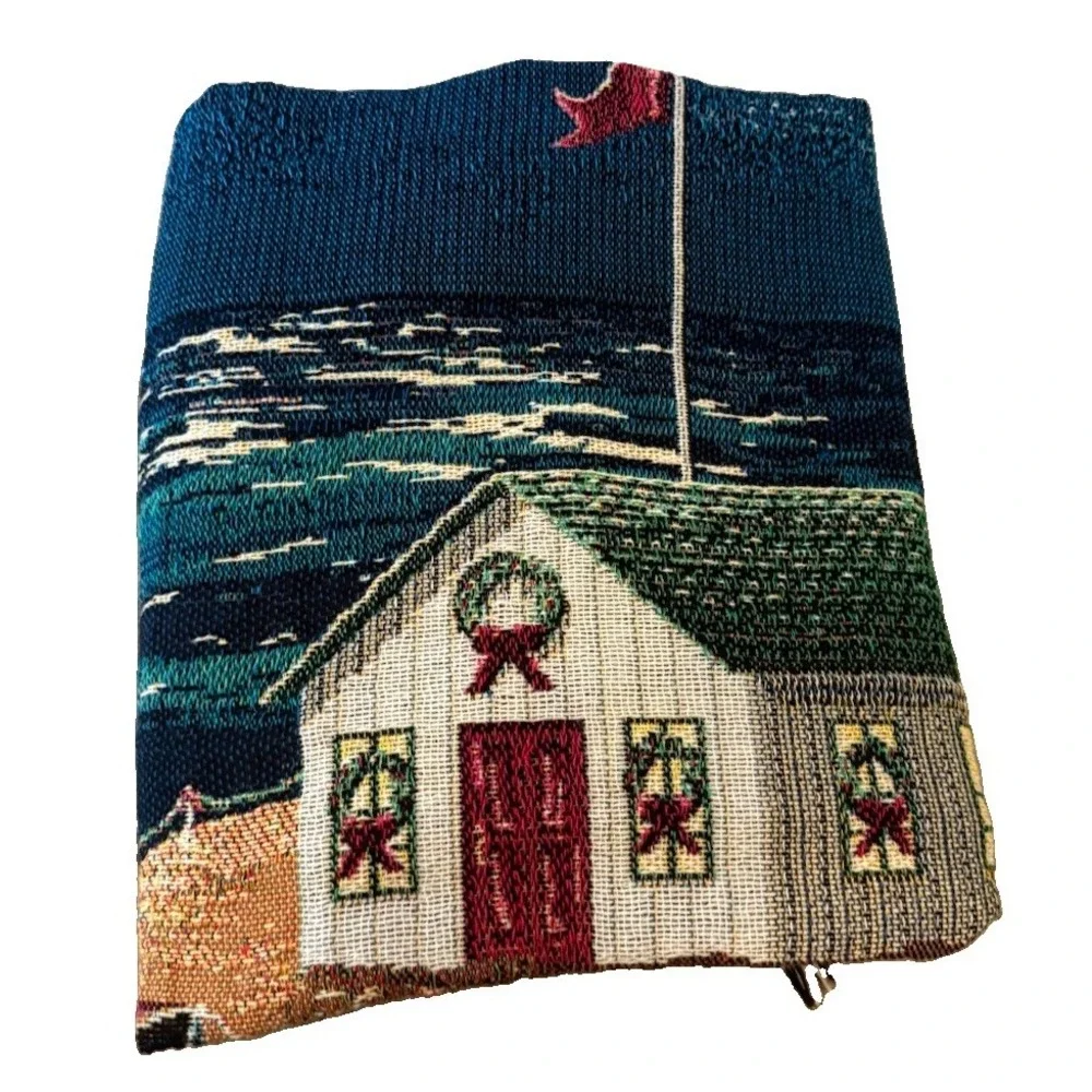 Crown Crafts Woven Throw Blanket Santa Lighthouse Beach Christmas Shells Night